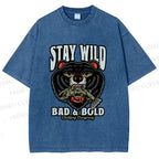 Unisex Black Bear Stay Wild Printed Washed Tee
