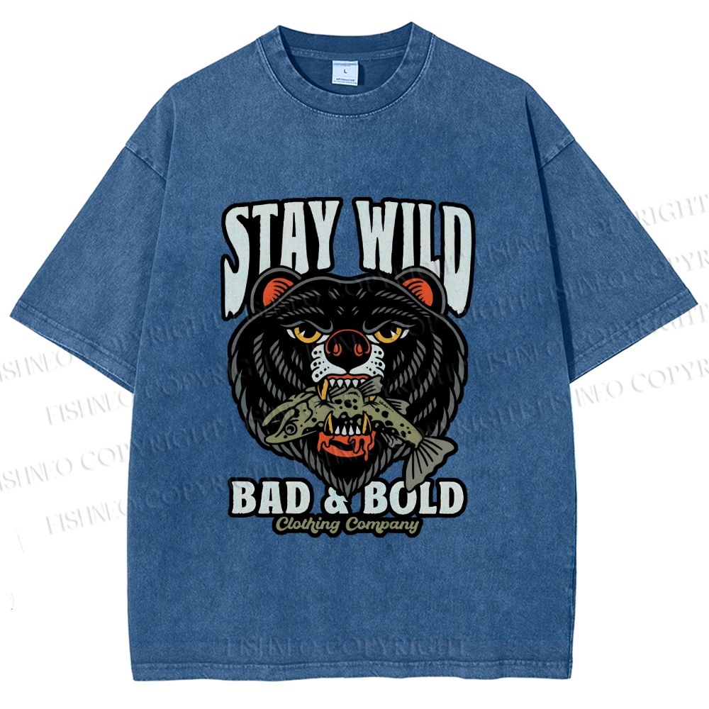 Unisex Black Bear Stay Wild Printed Washed Tee