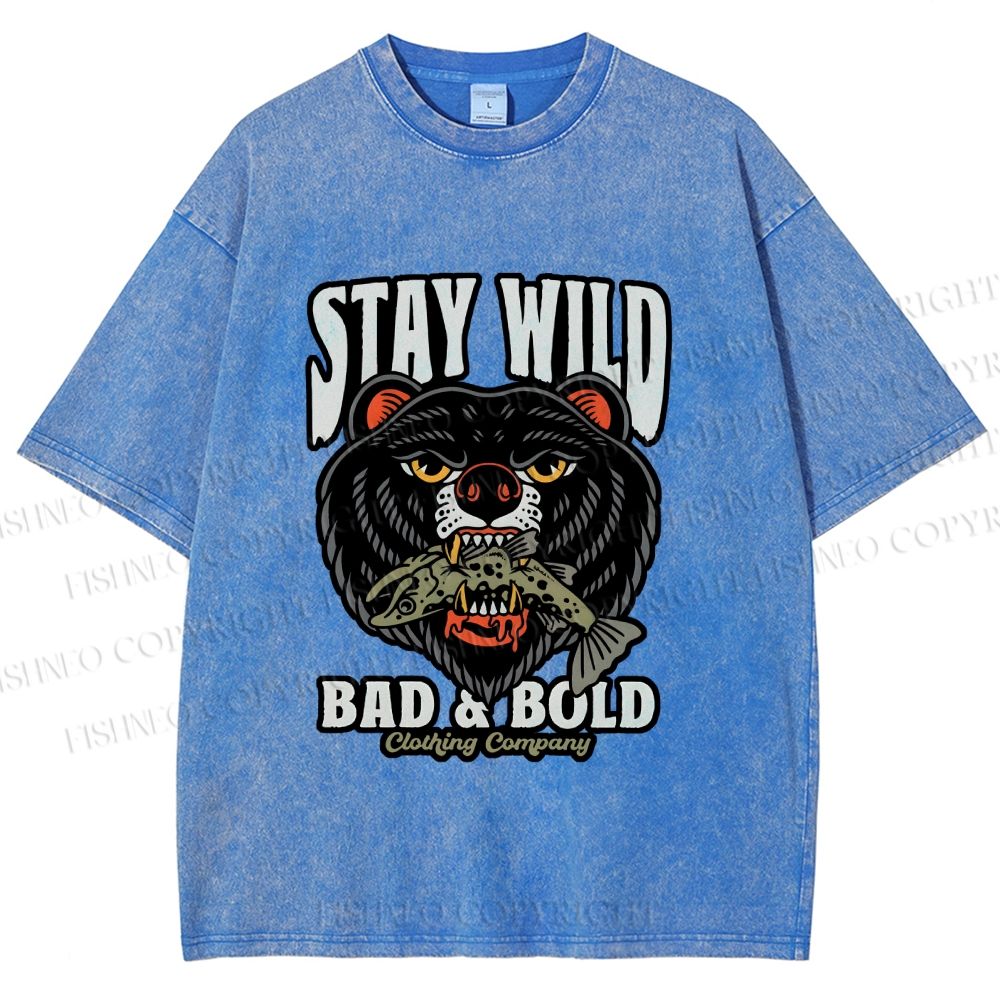 Unisex Black Bear Stay Wild Printed Washed Tee