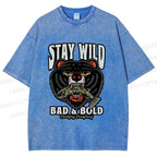 Unisex Black Bear Stay Wild Printed Washed Tee