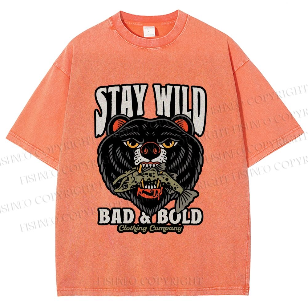 Unisex Black Bear Stay Wild Printed Washed Tee