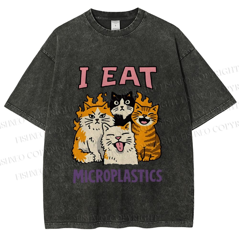 Unisex Cats Eat Microplastics Printed Washed Tee