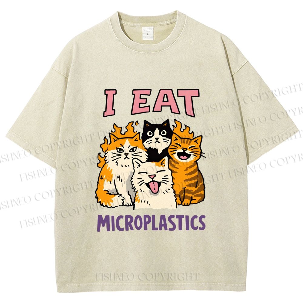Unisex Cats Eat Microplastics Printed Washed Tee