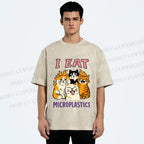 Unisex Cats Eat Microplastics Printed Washed Tee