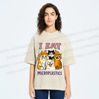 Unisex Cats Eat Microplastics Printed Washed Tee
