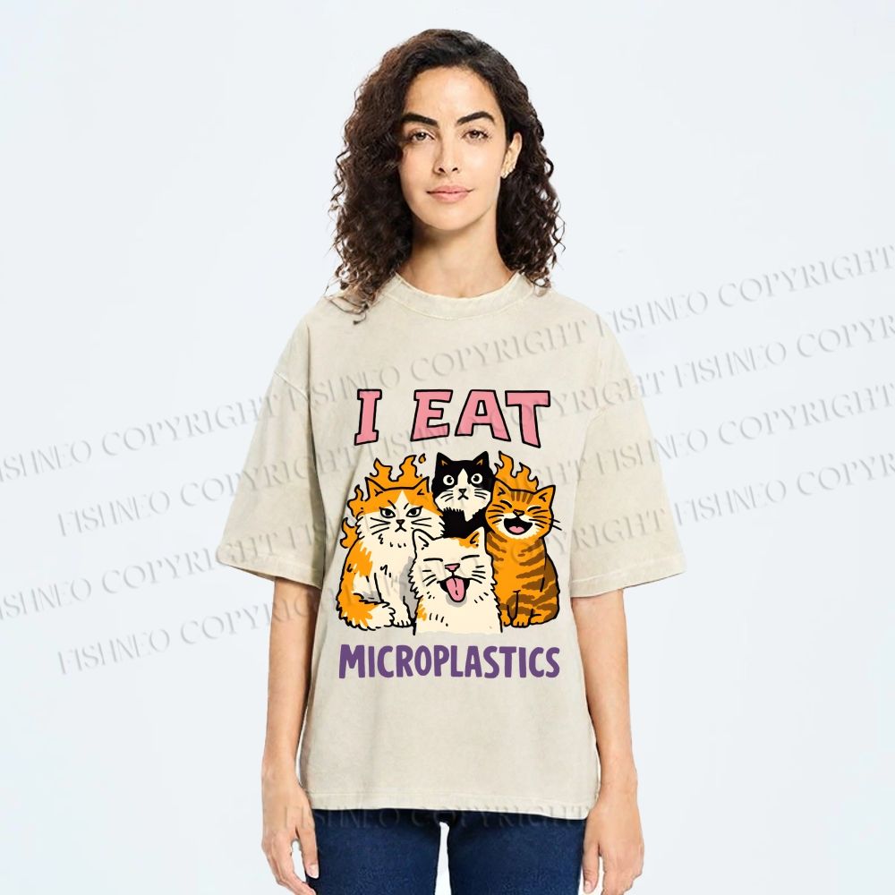Unisex Cats Eat Microplastics Printed Washed Tee