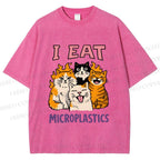 Unisex Cats Eat Microplastics Printed Washed Tee