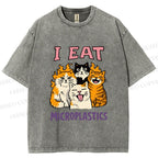 Unisex Cats Eat Microplastics Printed Washed Tee