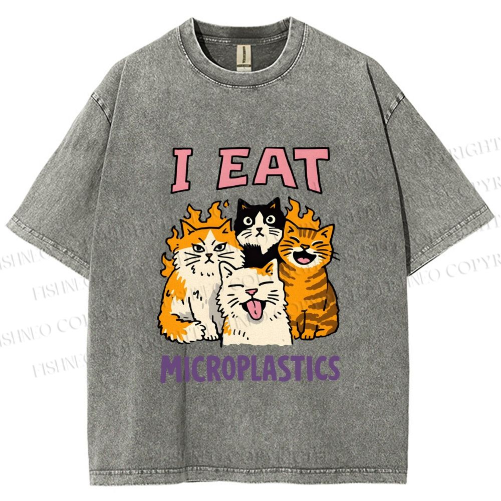 Unisex Cats Eat Microplastics Printed Washed Tee