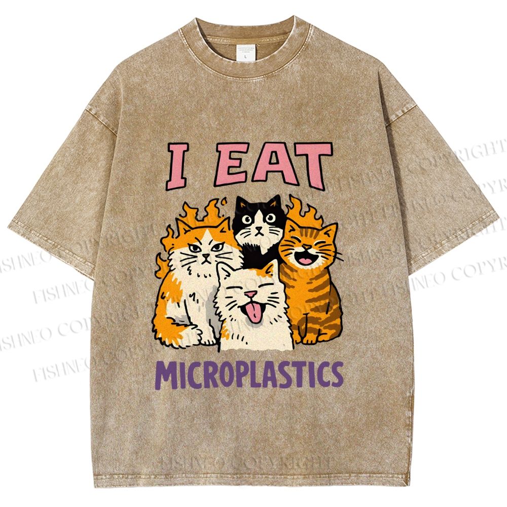 Unisex Cats Eat Microplastics Printed Washed Tee