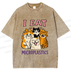 Unisex Cats Eat Microplastics Printed Washed Tee