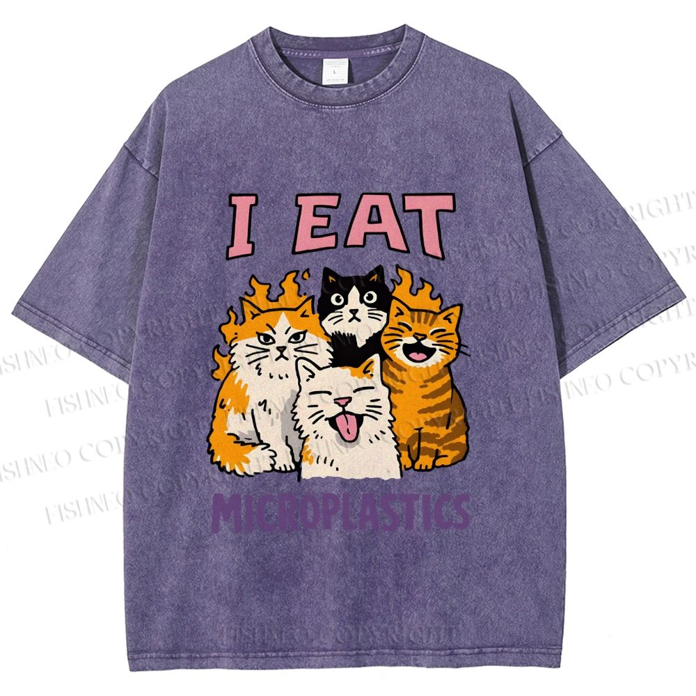 Unisex Cats Eat Microplastics Printed Washed Tee
