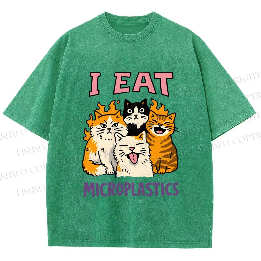 Unisex Cats Eat Microplastics Printed Washed Tee