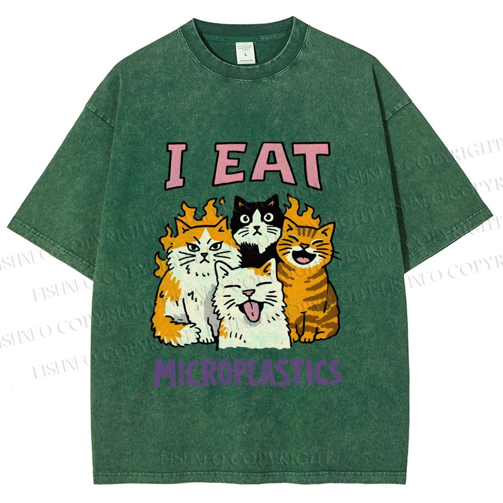 Unisex Cats Eat Microplastics Printed Washed Tee