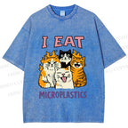 Unisex Cats Eat Microplastics Printed Washed Tee