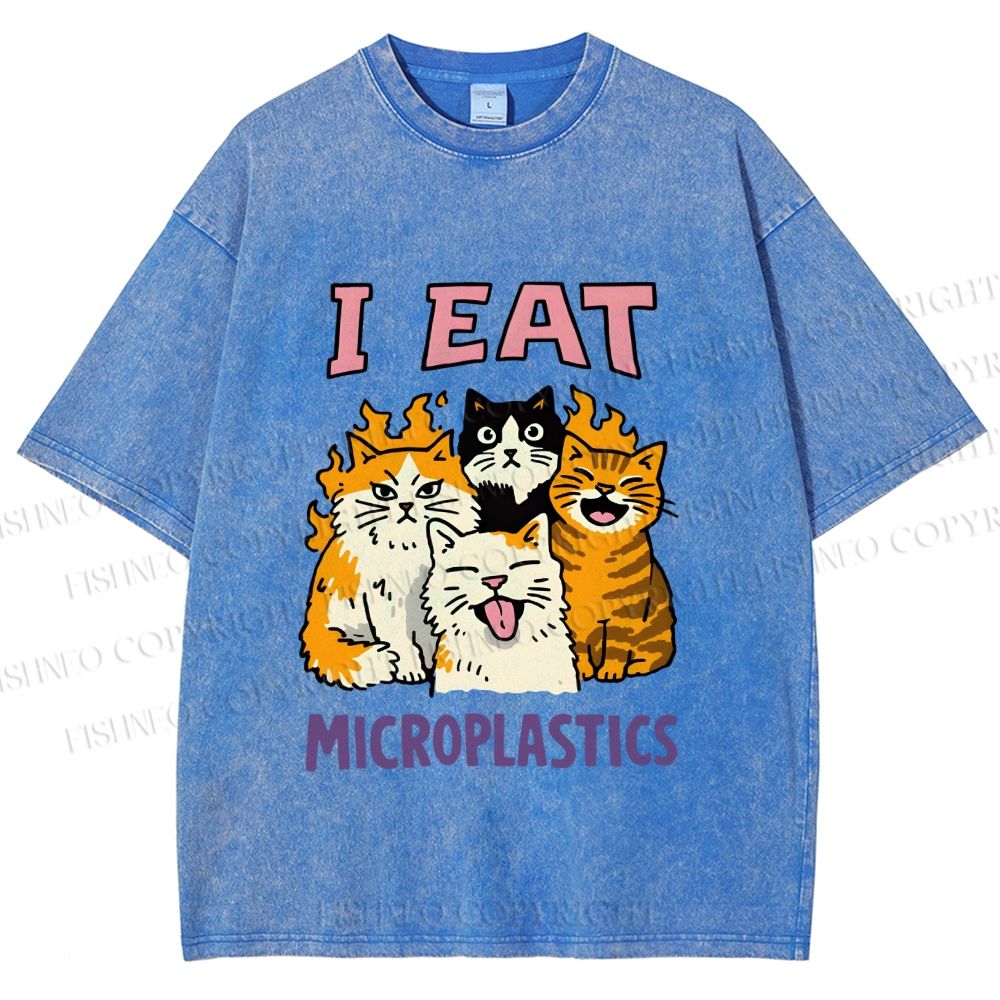 Unisex Cats Eat Microplastics Printed Washed Tee