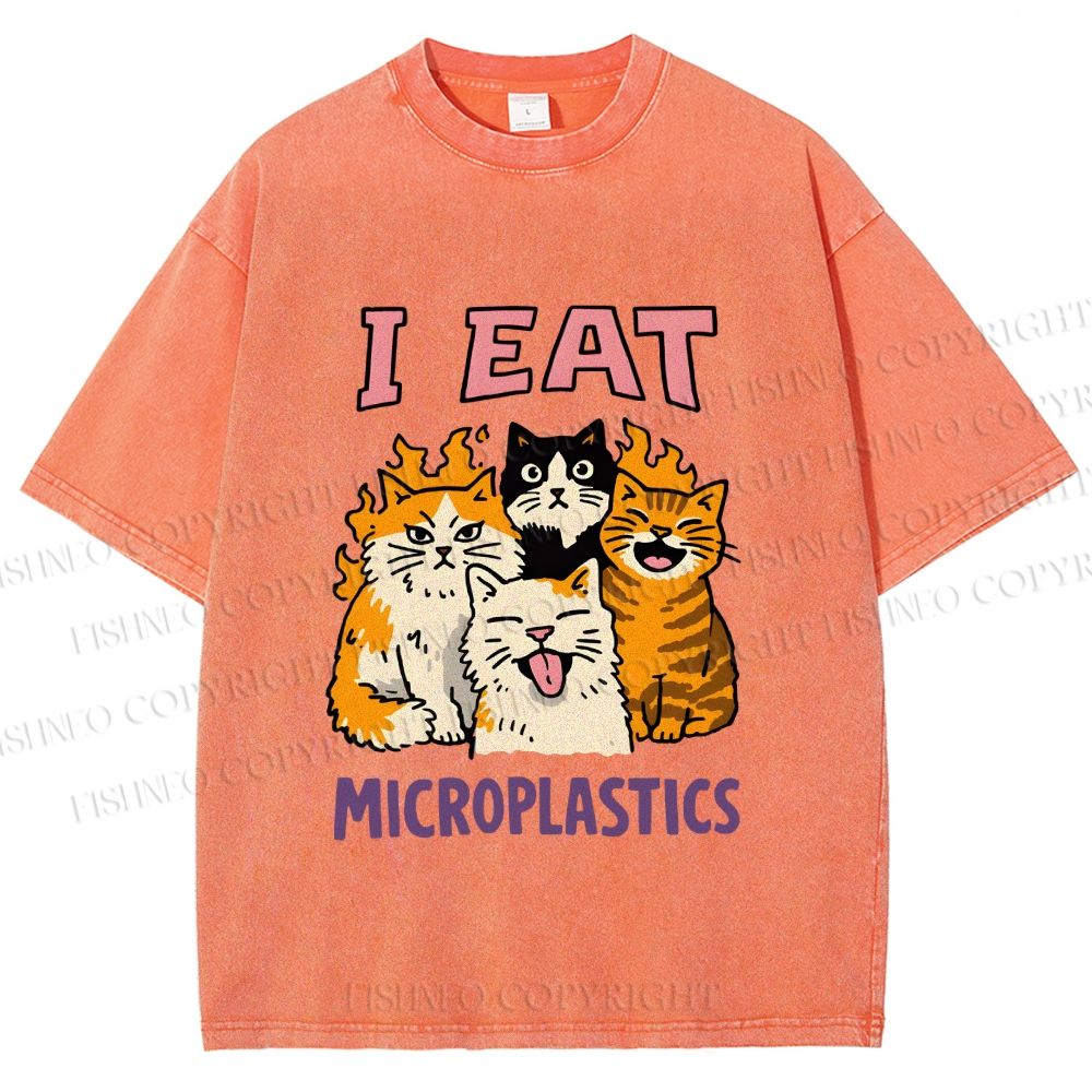 Unisex Cats Eat Microplastics Printed Washed Tee