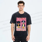 Unisex Dogs Having Spaghetti Printed Washed Tee
