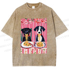 Unisex Dogs Having Spaghetti Printed Washed Tee
