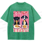 Unisex Dogs Having Spaghetti Printed Washed Tee