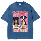 Unisex Dogs Having Spaghetti Printed Washed Tee