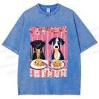Unisex Dogs Having Spaghetti Printed Washed Tee