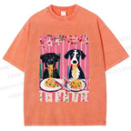 Unisex Dogs Having Spaghetti Printed Washed Tee