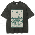 Unisex Lonely Wolf Printed Washed Tee