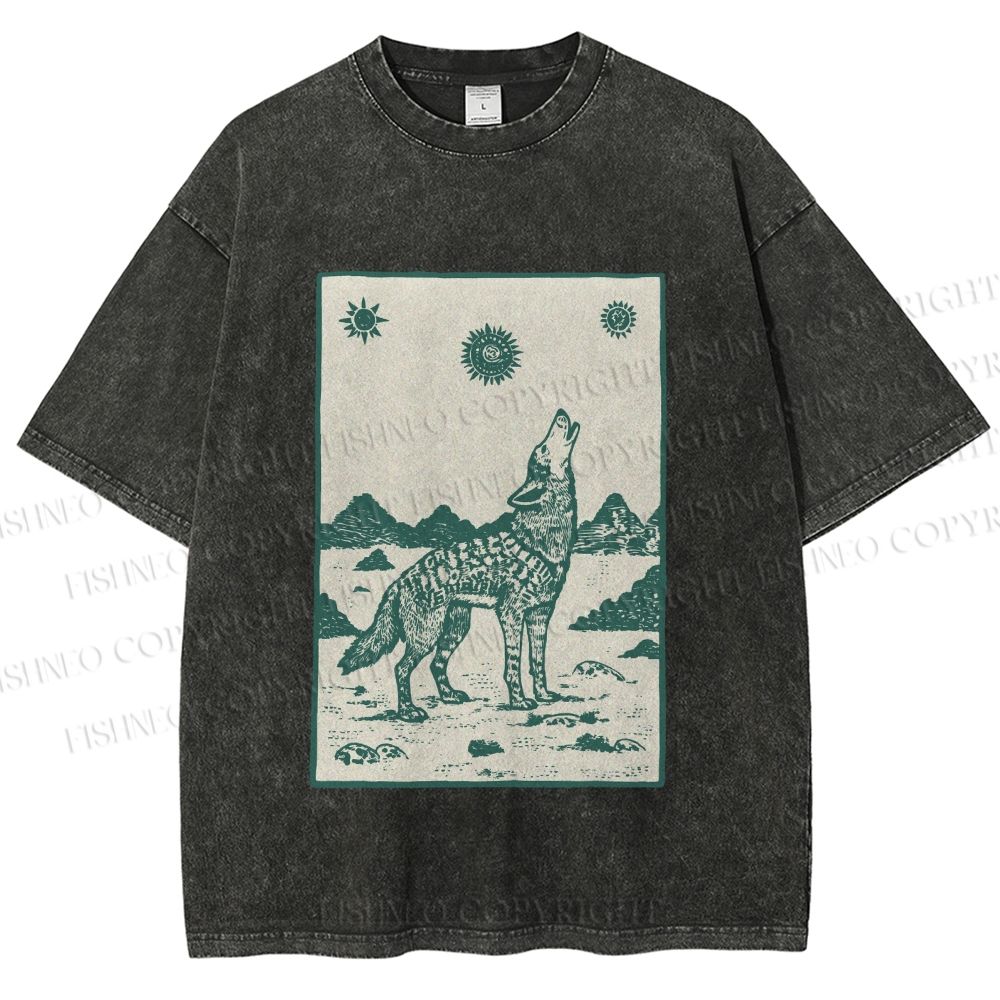 Unisex Lonely Wolf Printed Washed Tee
