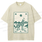 Unisex Lonely Wolf Printed Washed Tee