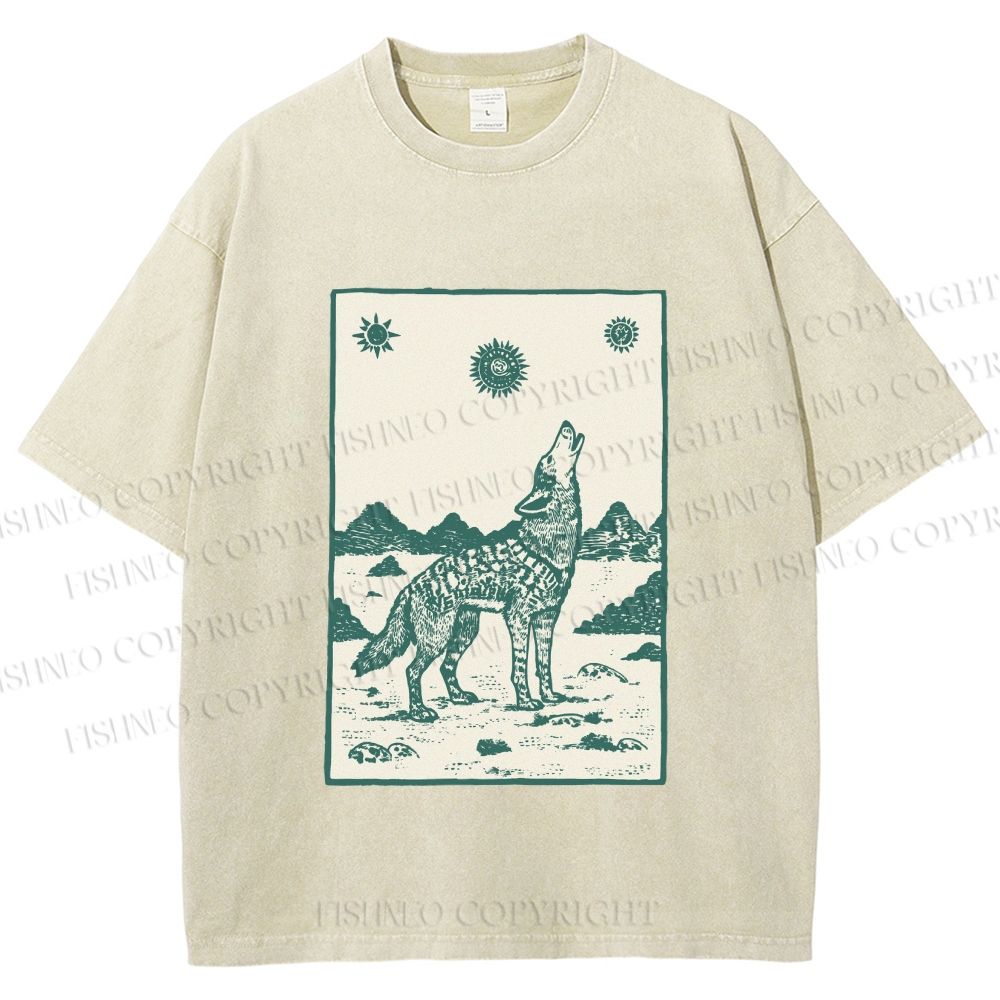 Unisex Lonely Wolf Printed Washed Tee
