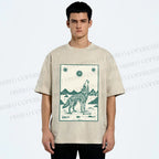 Unisex Lonely Wolf Printed Washed Tee