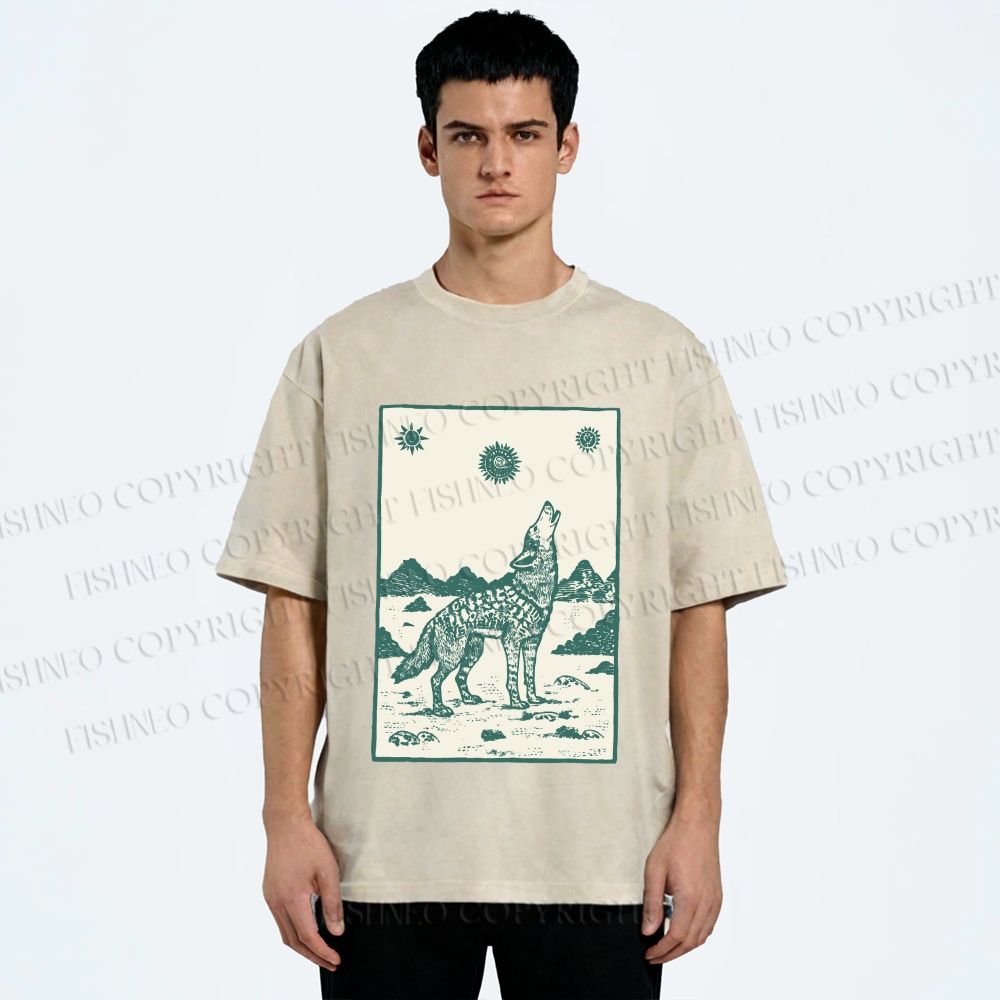 Unisex Lonely Wolf Printed Washed Tee