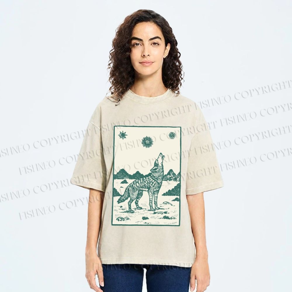 Unisex Lonely Wolf Printed Washed Tee