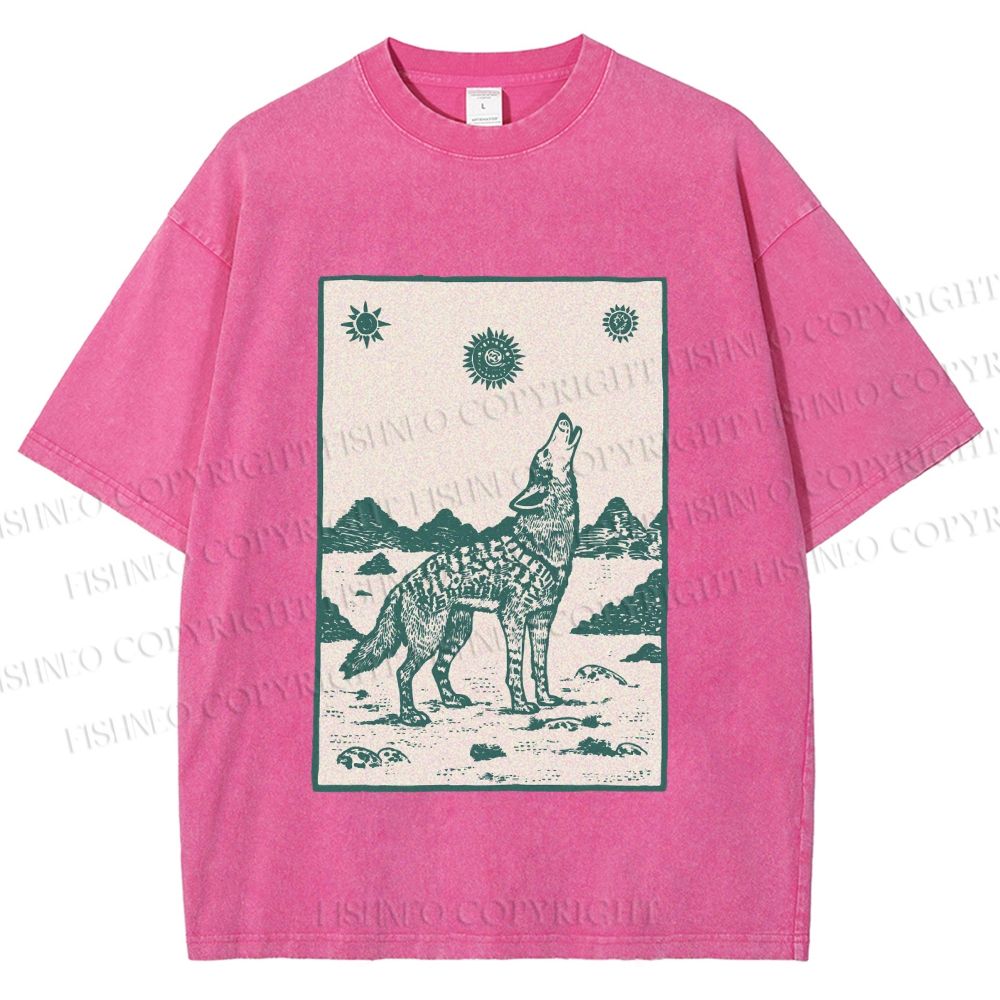 Unisex Lonely Wolf Printed Washed Tee