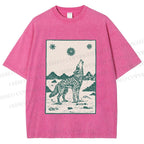 Unisex Lonely Wolf Printed Washed Tee