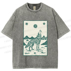 Unisex Lonely Wolf Printed Washed Tee