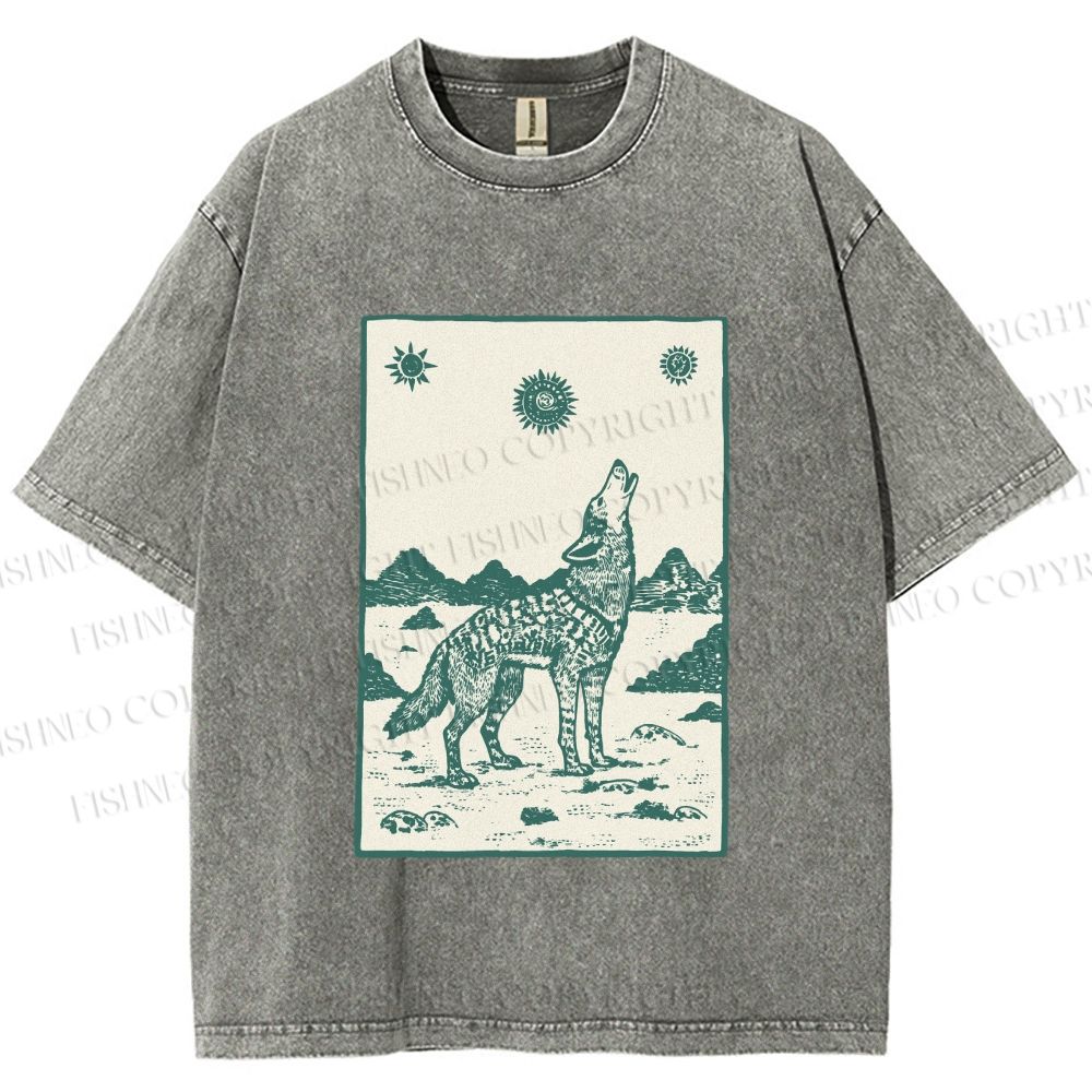 Unisex Lonely Wolf Printed Washed Tee