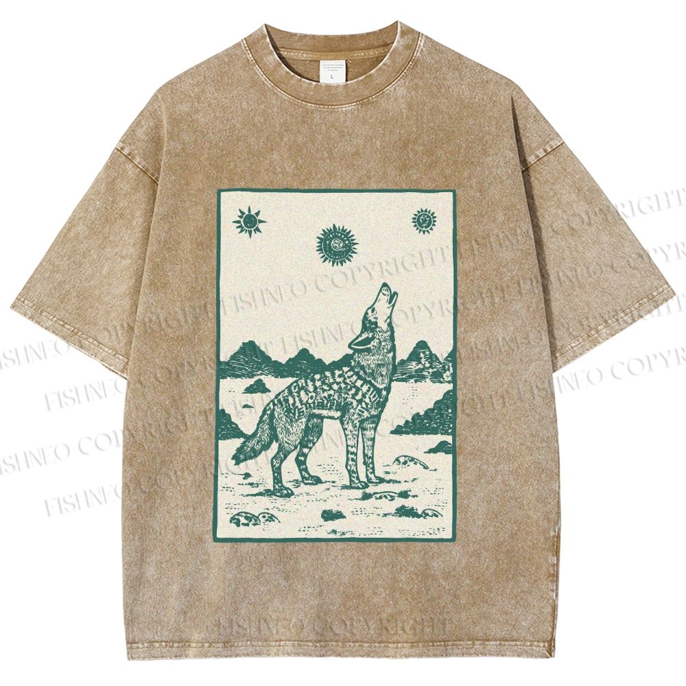Unisex Lonely Wolf Printed Washed Tee