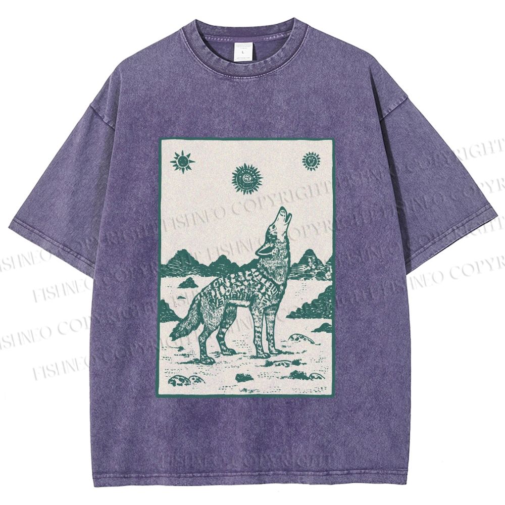 Unisex Lonely Wolf Printed Washed Tee