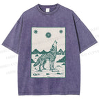 Unisex Lonely Wolf Printed Washed Tee