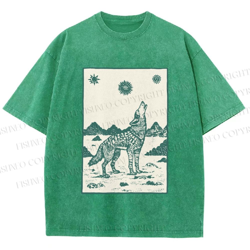 Unisex Lonely Wolf Printed Washed Tee