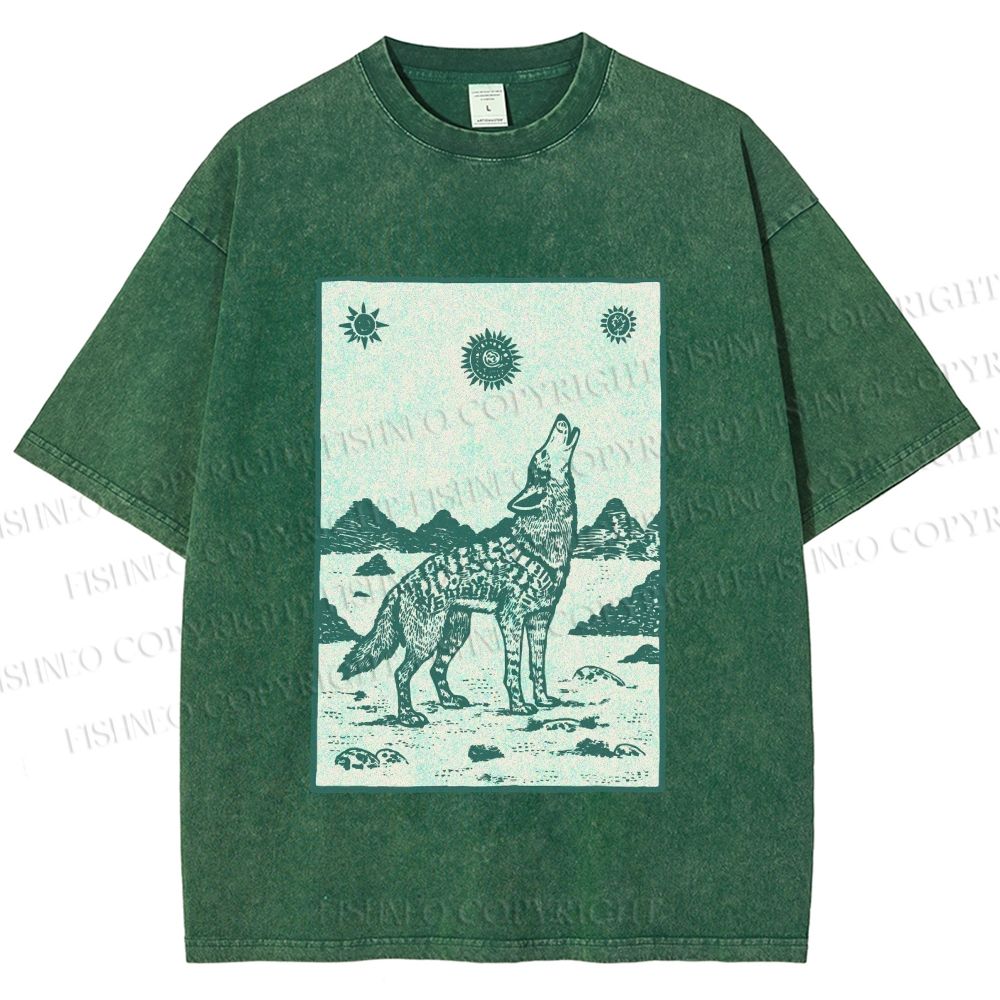 Unisex Lonely Wolf Printed Washed Tee