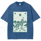 Unisex Lonely Wolf Printed Washed Tee