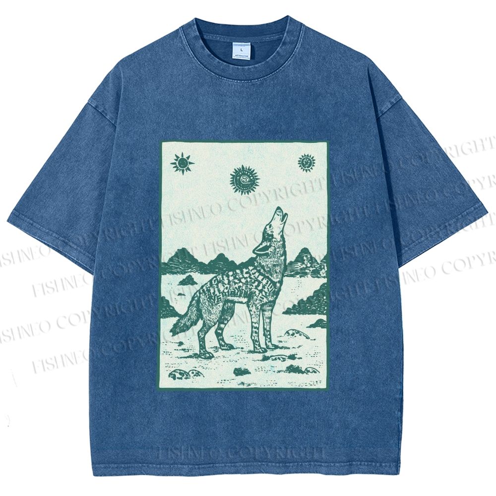 Unisex Lonely Wolf Printed Washed Tee