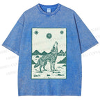 Unisex Lonely Wolf Printed Washed Tee