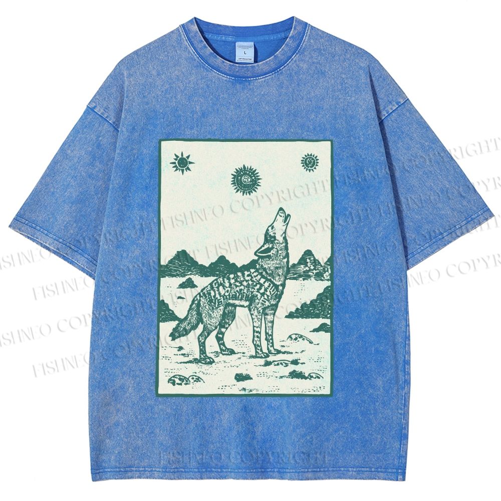 Unisex Lonely Wolf Printed Washed Tee
