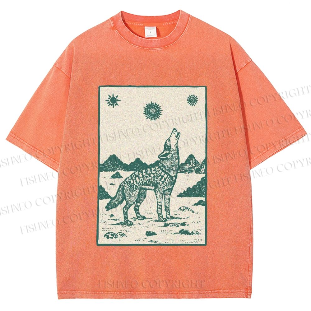 Unisex Lonely Wolf Printed Washed Tee