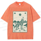 Unisex Lonely Wolf Printed Washed Tee
