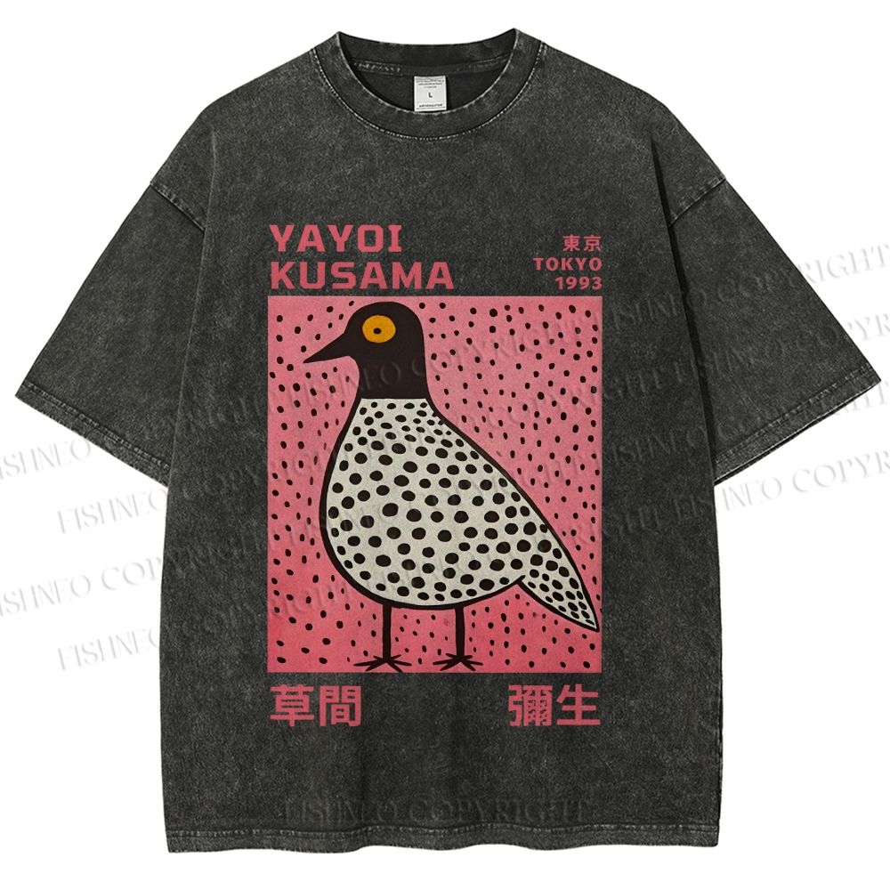 Unisex Yayoi Kusama Bird Printed Washed Tee
